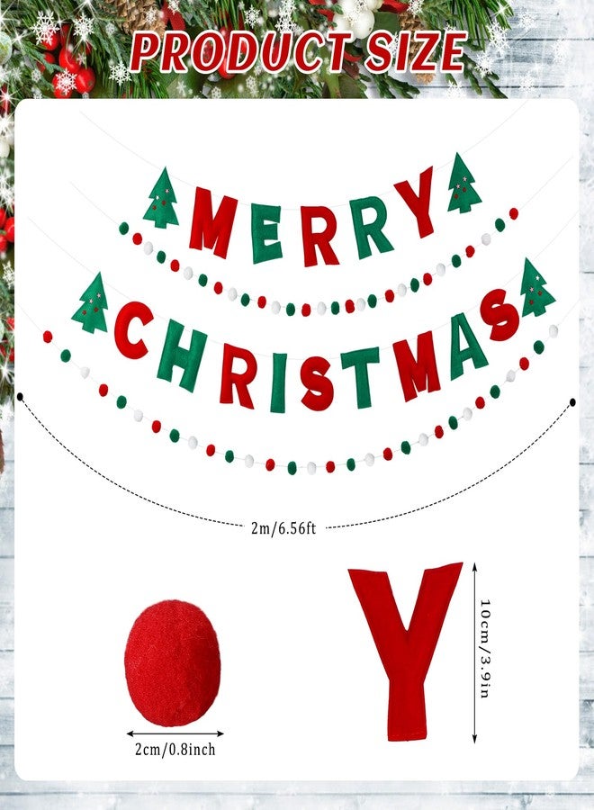 Mindsoft مجموعة من 4 قطع من لافتة عيد الميلاد المجيد من Mindsoft مصنوعة من اللباد، إكليل بوم بوم أحمر وأخضر وأبيض، إكليل من اللباد، زينة كرات معلقة لطيفة لشجرة عيد الميلاد وإكليل الموقد وحائط المنزل ولوازم الحفلات والديكور - Image 2