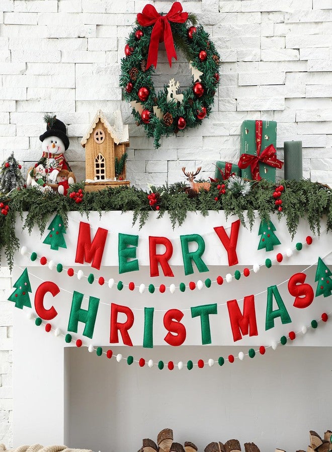 Mindsoft مجموعة من 4 قطع من لافتة عيد الميلاد المجيد من Mindsoft مصنوعة من اللباد، إكليل بوم بوم أحمر وأخضر وأبيض، إكليل من اللباد، زينة كرات معلقة لطيفة لشجرة عيد الميلاد وإكليل الموقد وحائط المنزل ولوازم الحفلات والديكور - Image 4