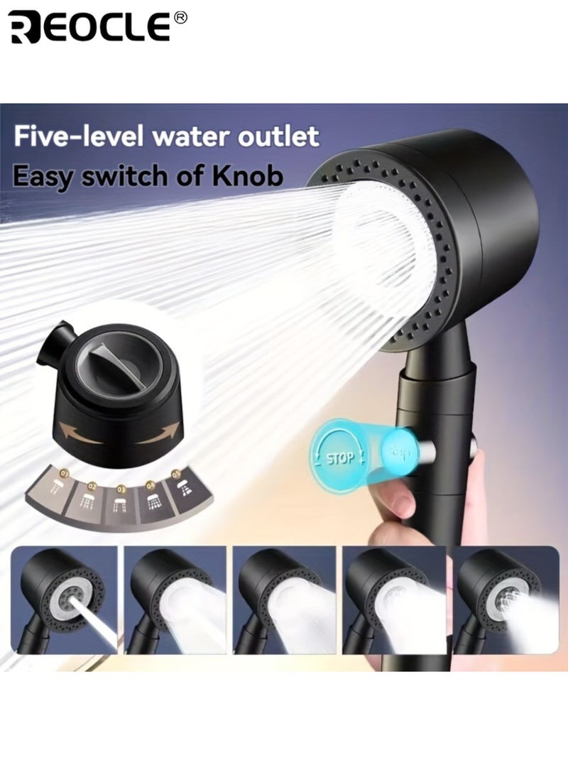 ريوكل رأس دوش محمول بـ 5 أوضاع تدفق للماء وميزة الترشيح - رأس دوش معزز للضغط بإعدادات قابلة للتعديل لتجربة استحمام فاخرة - Image 2