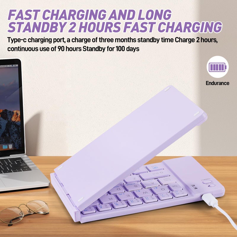 Guiheng Foldable Mini Rechargeable Bluetooth Keyboard and Mouse Combo, 2.4G Wireless and Bluetooth,(Sync Up to 3 Devices), Ultra-Slim Travel Folding Keyboard for iPhone iPad Mac Android Windows iOS(Purple) - Image 5