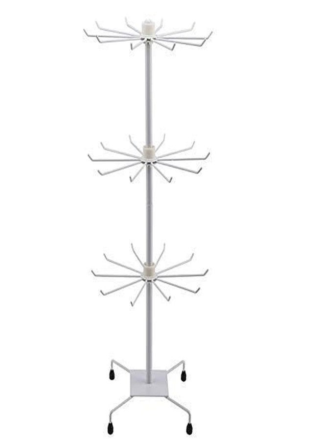 morel METAL 3 TIER SPINNING DISPLAY STAND, MOVABLE SHOP SPINNER RACK WITH HOOKS, RETAIL DISPLAY RACKS FOR JEWELRY KEYRING HATS SOCKS TOYS (WHITE) (3 LAYER METAL). PACK 1 - Image 1
