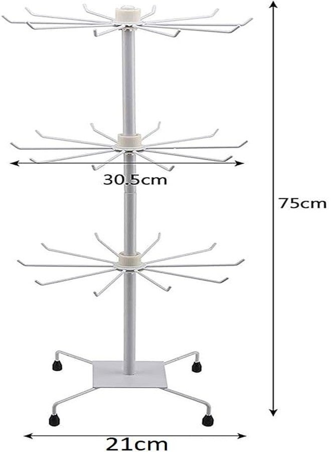 morel METAL 3 TIER SPINNING DISPLAY STAND, MOVABLE SHOP SPINNER RACK WITH HOOKS, RETAIL DISPLAY RACKS FOR JEWELRY KEYRING HATS SOCKS TOYS (WHITE) (3 LAYER METAL). PACK 1 - Image 2