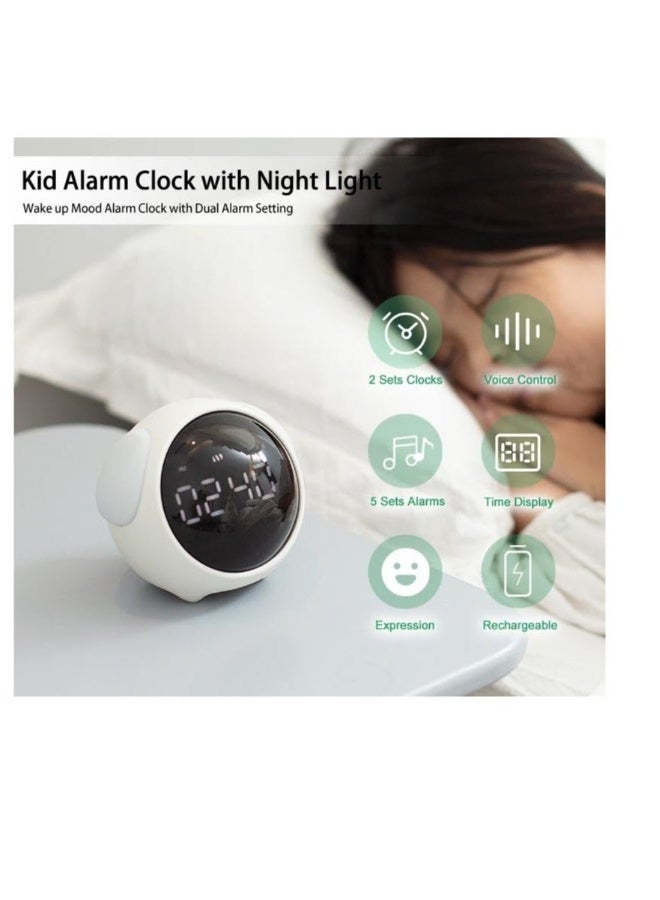 Kids Alarm Clock with Night Light, Adjustable Brightness Children's Sleep Trainer, Wake up Mood Alarm Clock with Dual Alarm Setting, for Girls,Boys Bedroom (White)  - Image 2