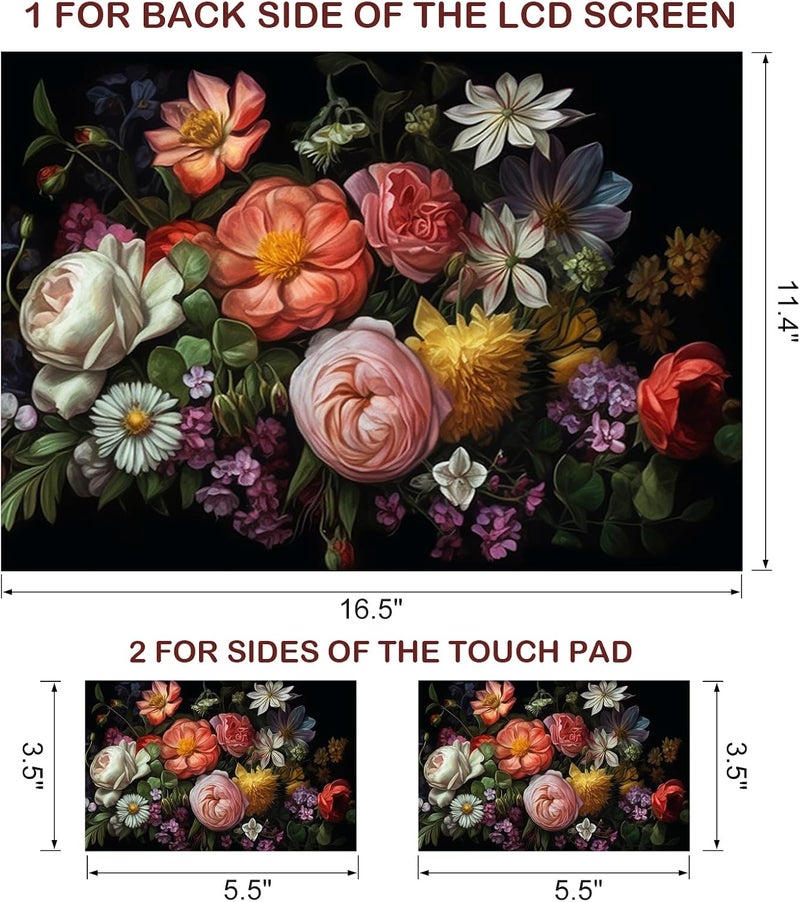 DINKY Laptop Skin Sticker Decal, 16" 16.5” 17” 17.3 inch Laptop Universal Reusable Vinyl Skin Stickers Art Cover Decal Notebook PC Personalized Protector (Flor) - Image 2