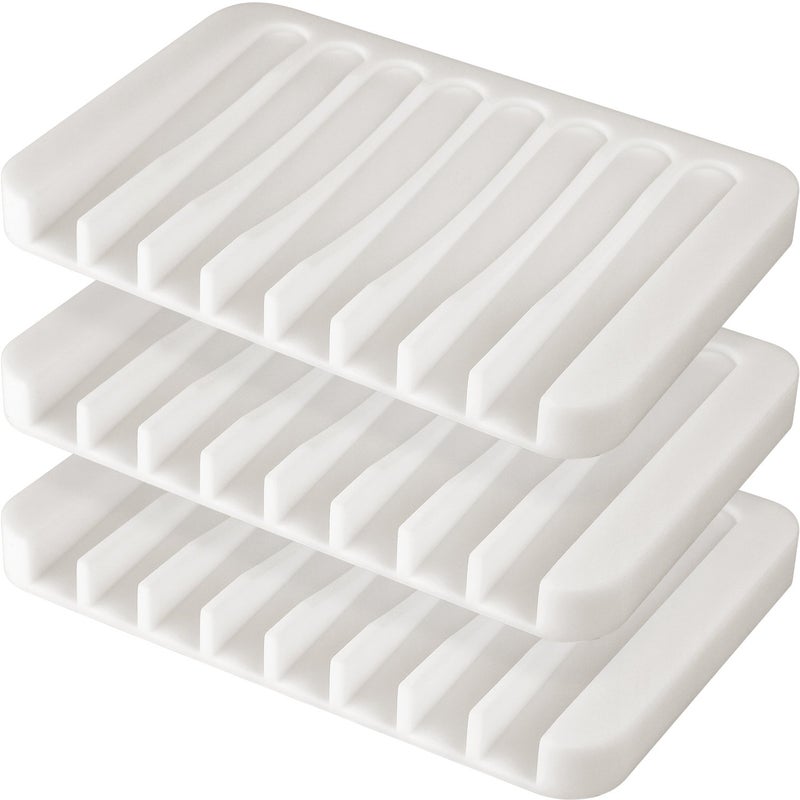 Anwenk Soap Dish Soap Holder Tray Saver Drainer for Shower BathroomSilicone Soap Dish Waterfall  AntiSlip Design White 3 Pack