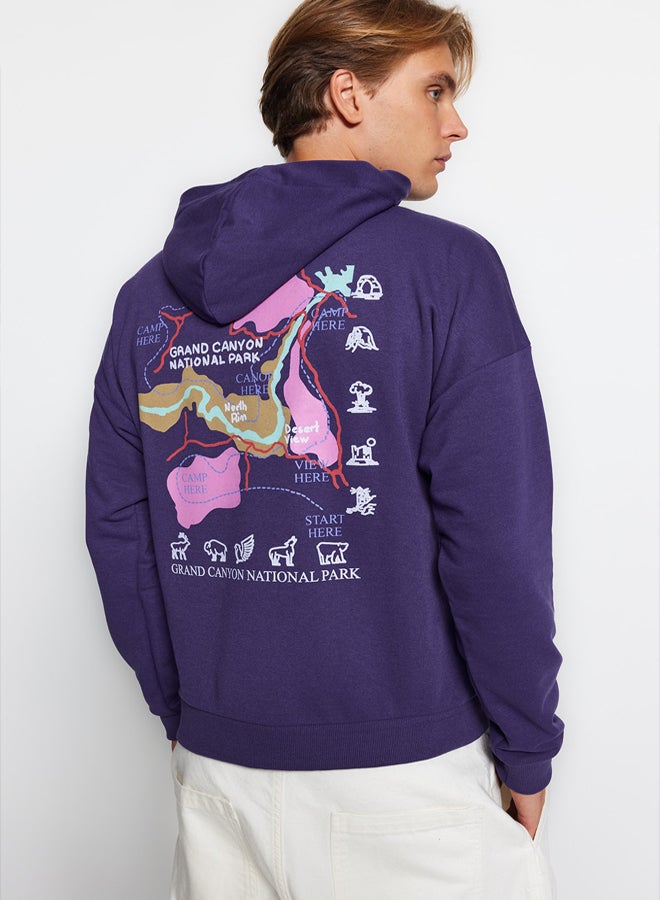 trendyol Purple Oversize/Wide Cut Fit Hooded Sweatshirt Without Ribbon - Image 1