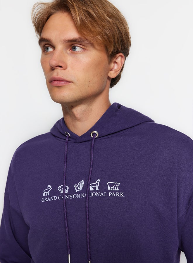 trendyol Purple Oversize/Wide Cut Fit Hooded Sweatshirt Without Ribbon - Image 2