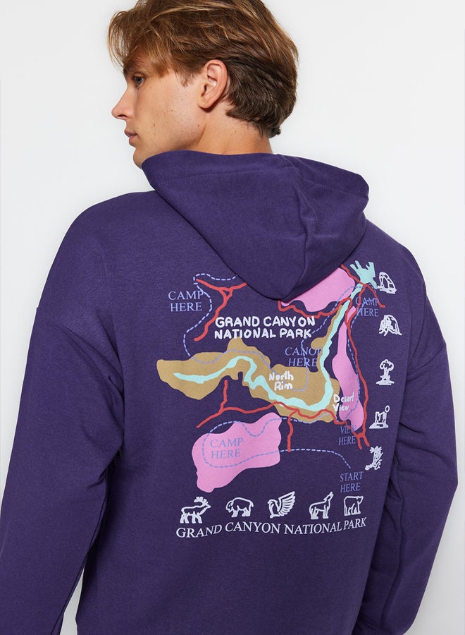 trendyol Purple Oversize/Wide Cut Fit Hooded Sweatshirt Without Ribbon - Image 4