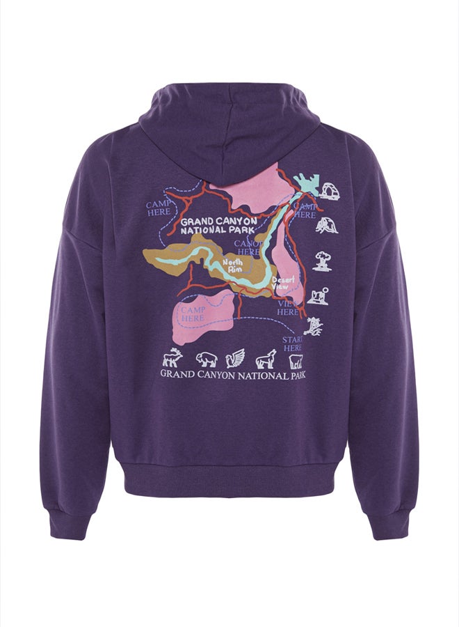 trendyol Purple Oversize/Wide Cut Fit Hooded Sweatshirt Without Ribbon - Image 5