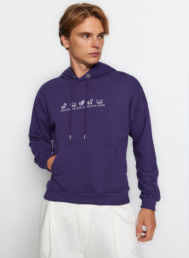 trendyol Purple Oversize/Wide Cut Fit Hooded Sweatshirt Without Ribbon - Image 3