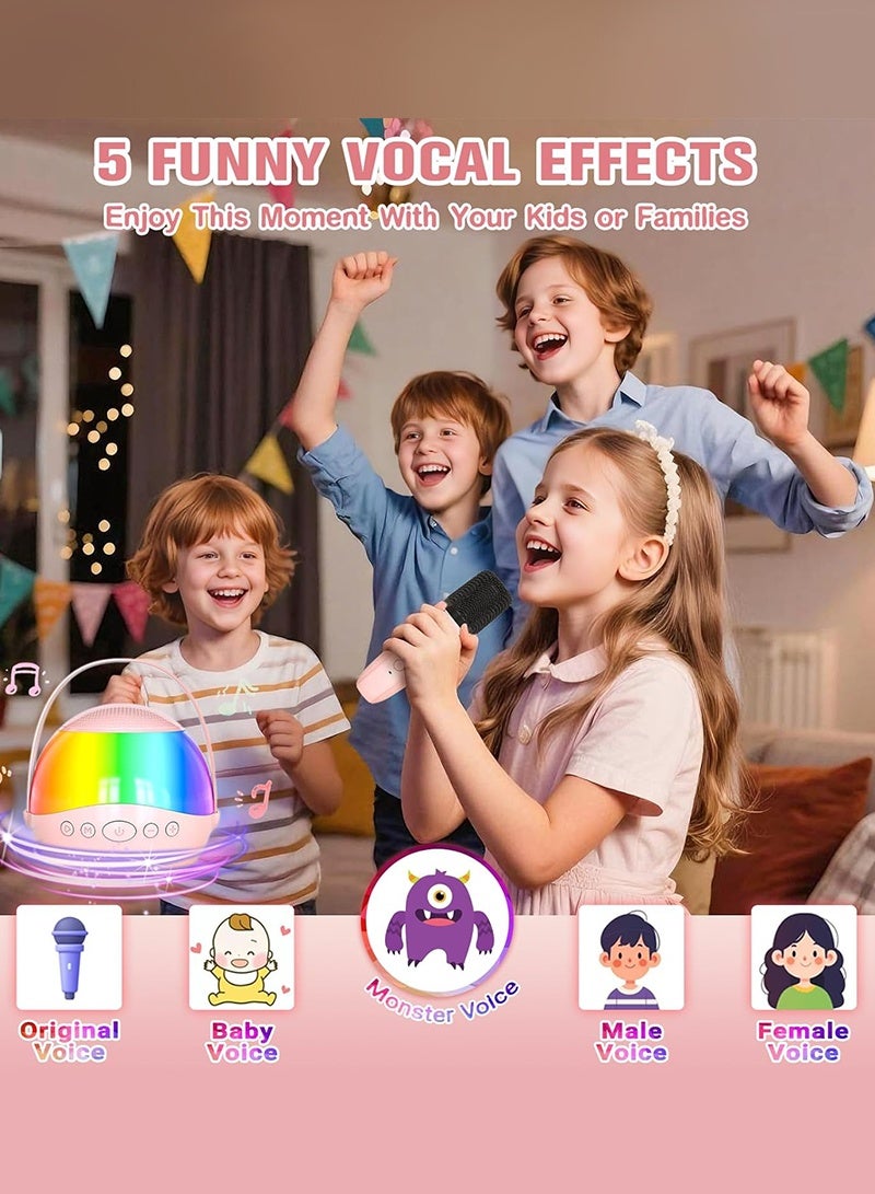 بيستيس  2025 جهاز كاريوكي صغير للأطفال والكبار مع أضواء LED ملونة، مكبر صوت بلوتوث محمول مع ميكروفونين لاسلكيين هدايا للأطفال من 4 إلى 12 سنة (وردي) - Image 5