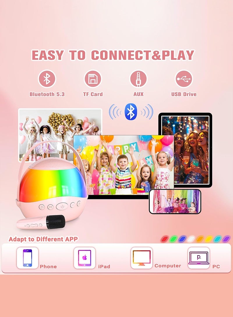 بيستيس  2025 جهاز كاريوكي صغير للأطفال والكبار مع أضواء LED ملونة، مكبر صوت بلوتوث محمول مع ميكروفونين لاسلكيين هدايا للأطفال من 4 إلى 12 سنة (وردي) - Image 4