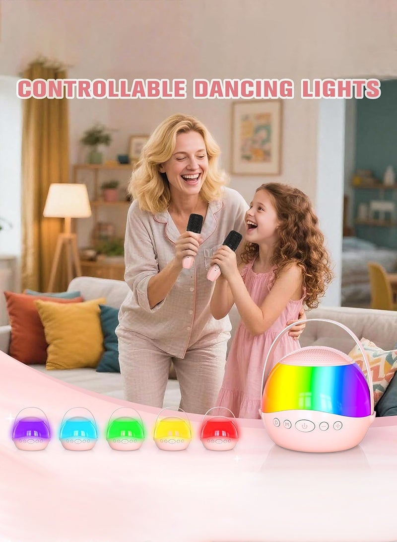 بيستيس  2025 جهاز كاريوكي صغير للأطفال والكبار مع أضواء LED ملونة، مكبر صوت بلوتوث محمول مع ميكروفونين لاسلكيين هدايا للأطفال من 4 إلى 12 سنة (وردي) - Image 2