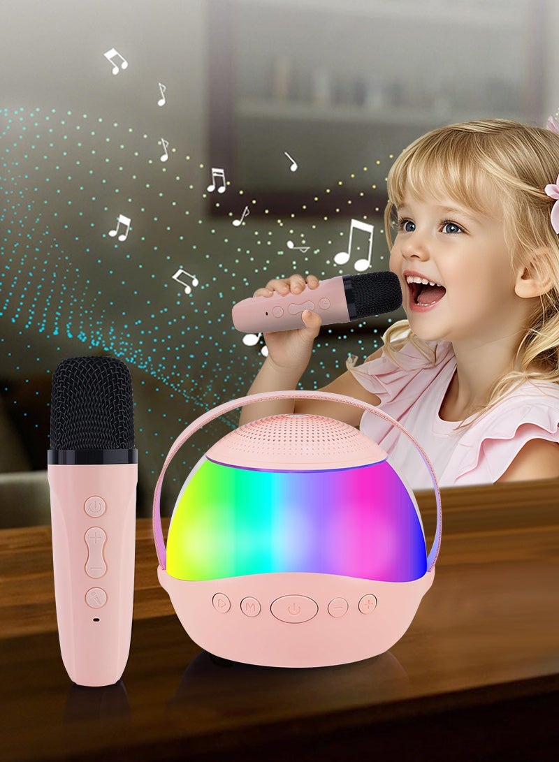 بيستيس  2025 جهاز كاريوكي صغير للأطفال والكبار مع أضواء LED ملونة، مكبر صوت بلوتوث محمول مع ميكروفونين لاسلكيين هدايا للأطفال من 4 إلى 12 سنة (وردي) - Image 1