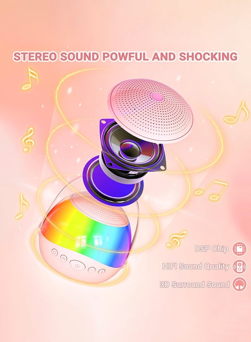 بيستيس  2025 جهاز كاريوكي صغير للأطفال والكبار مع أضواء LED ملونة، مكبر صوت بلوتوث محمول مع ميكروفونين لاسلكيين هدايا للأطفال من 4 إلى 12 سنة (وردي) - Image 3