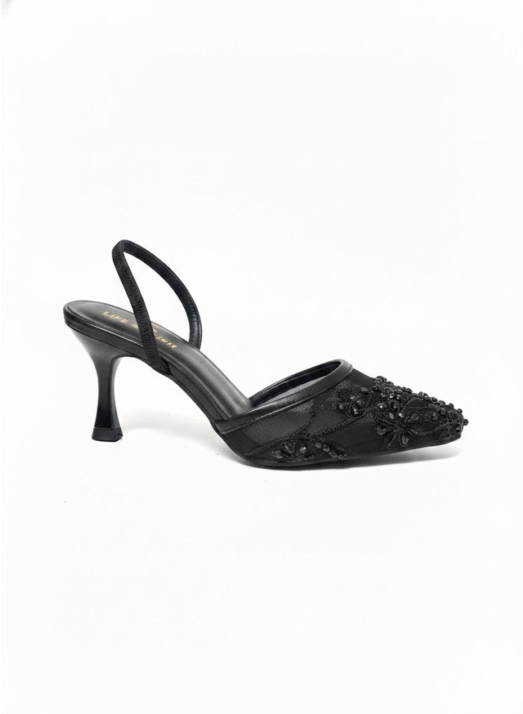 لايف ستيلاش  أحذية بكعب شبك مع تطريز F-607 - أسود - Image 3