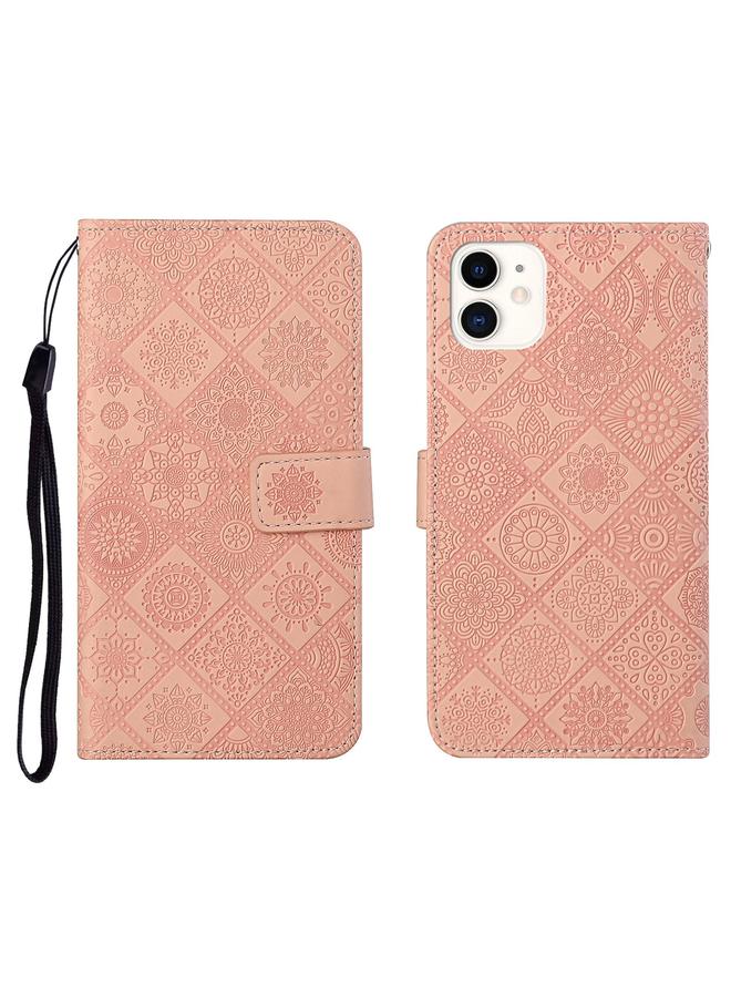 اس-توب جراب لهاتف iPhone 12 بتصميم عرقي منقوش، جراب جلدي أفقي قابل للطي مع حامل وفتحات للبطاقات ومحفظة وحبل - Image 1