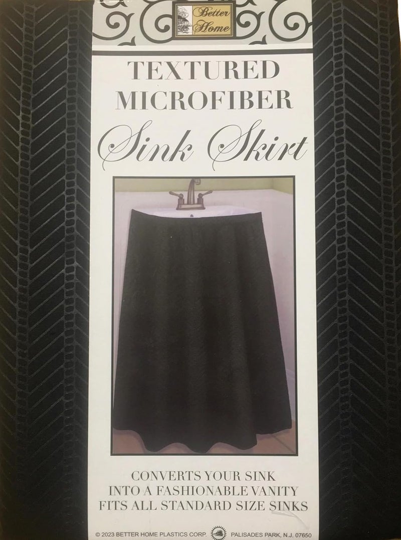 HOME SELECTION Better Home Textured Microfiber Sink Skirt, Luxurious Fabric Bathroom Vanity Cover, (Black) - Image 2