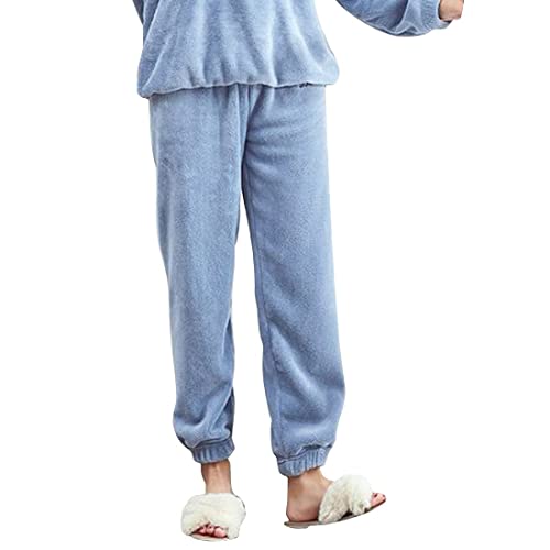 Ukal Womens Winter Plush Fluffy Pajama Pants Warm Fleece Lounge Pants Sleepwear Relaxed Bottoms Free Size (Waist 28-34 Pack Of 1) (Grey) (Blue) - Image 1