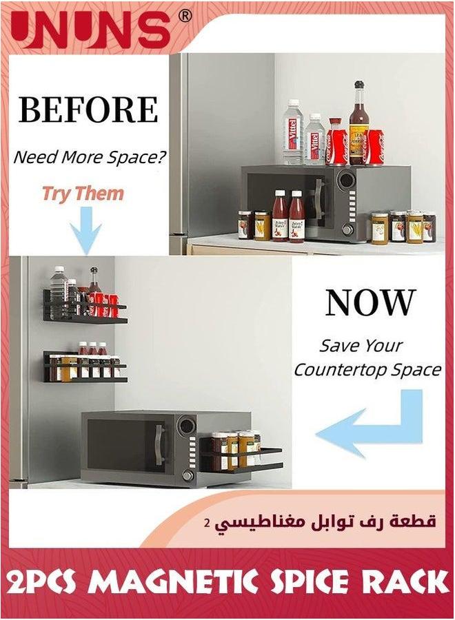 UNUNS Spice Rack Organizer,2 Pack Magnetic Wall Mounted Shelf,Strong Shelves For Refrigerator,Single Tier Fridge Storage Shelf,Large Capacity,Space Saving-Black+White - Image 5