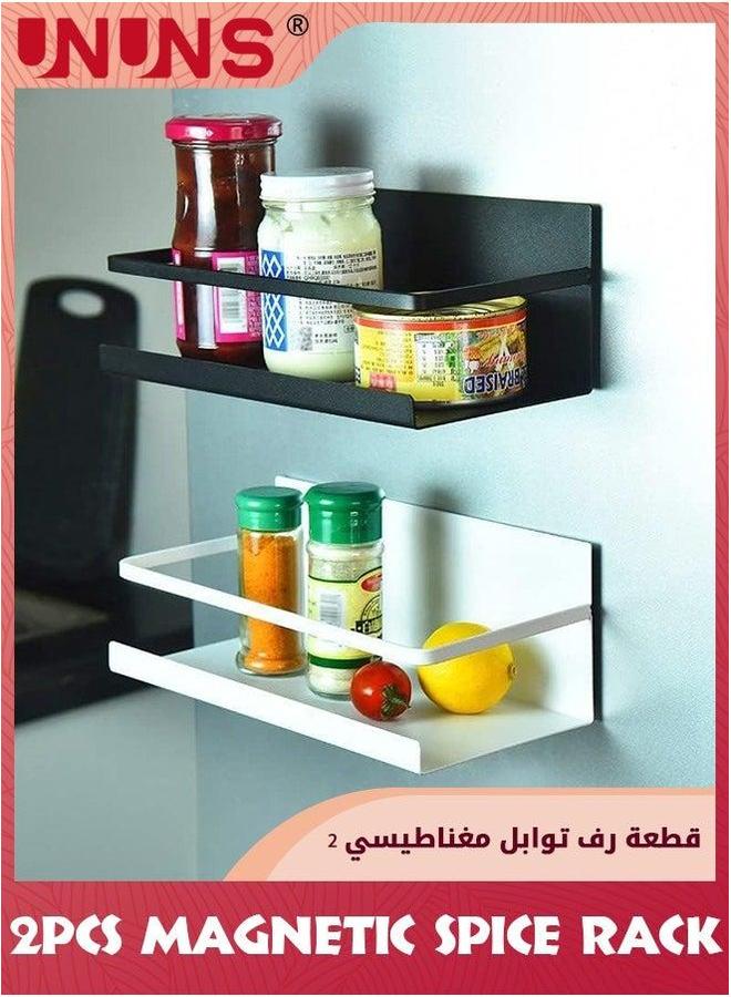 UNUNS Spice Rack Organizer,2 Pack Magnetic Wall Mounted Shelf,Strong Shelves For Refrigerator,Single Tier Fridge Storage Shelf,Large Capacity,Space Saving-Black+White - Image 3