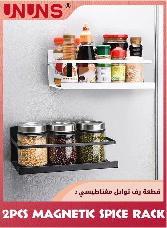 UNUNS Spice Rack Organizer,2 Pack Magnetic Wall Mounted Shelf,Strong Shelves For Refrigerator,Single Tier Fridge Storage Shelf,Large Capacity,Space Saving-Black+White - Image 1