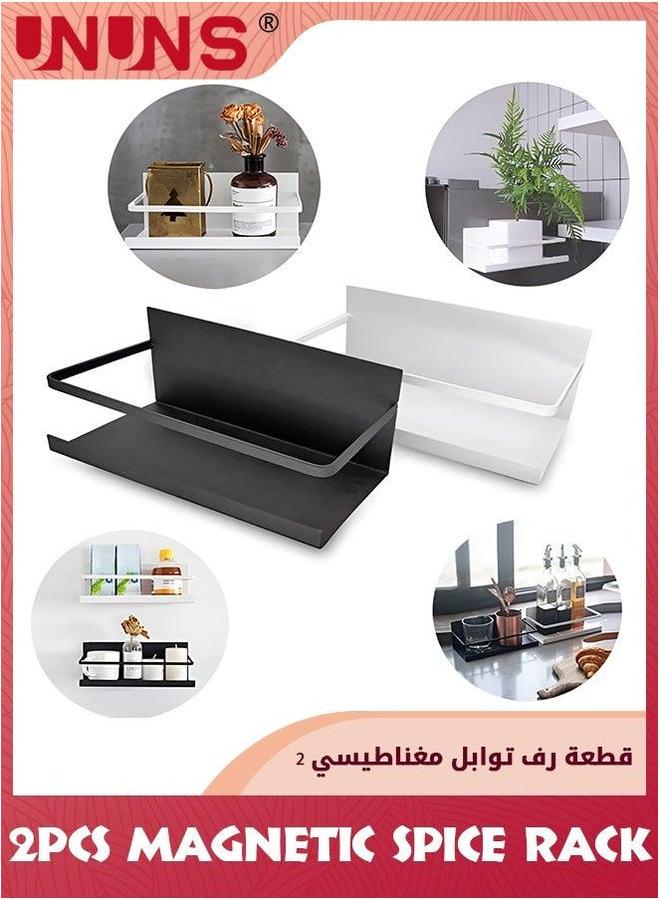 UNUNS Spice Rack Organizer,2 Pack Magnetic Wall Mounted Shelf,Strong Shelves For Refrigerator,Single Tier Fridge Storage Shelf,Large Capacity,Space Saving-Black+White - Image 2