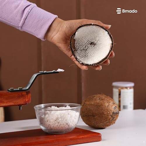 Bmado Traditional Polished Wooden Table-Top Manual Coconut Scraper – Chirava Grater Thengai Thuruvi with Stainless Steel Blade, Comfortable to Use (Weight - 1100 Gram) - Image 5