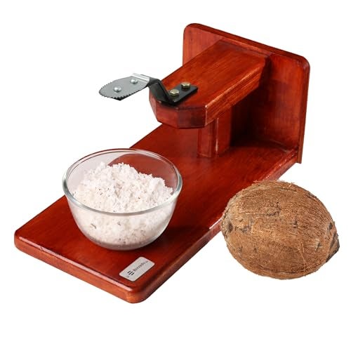 Bmado Traditional Polished Wooden Table-Top Manual Coconut Scraper – Chirava Grater Thengai Thuruvi with Stainless Steel Blade, Comfortable to Use (Weight - 1100 Gram) - Image 1