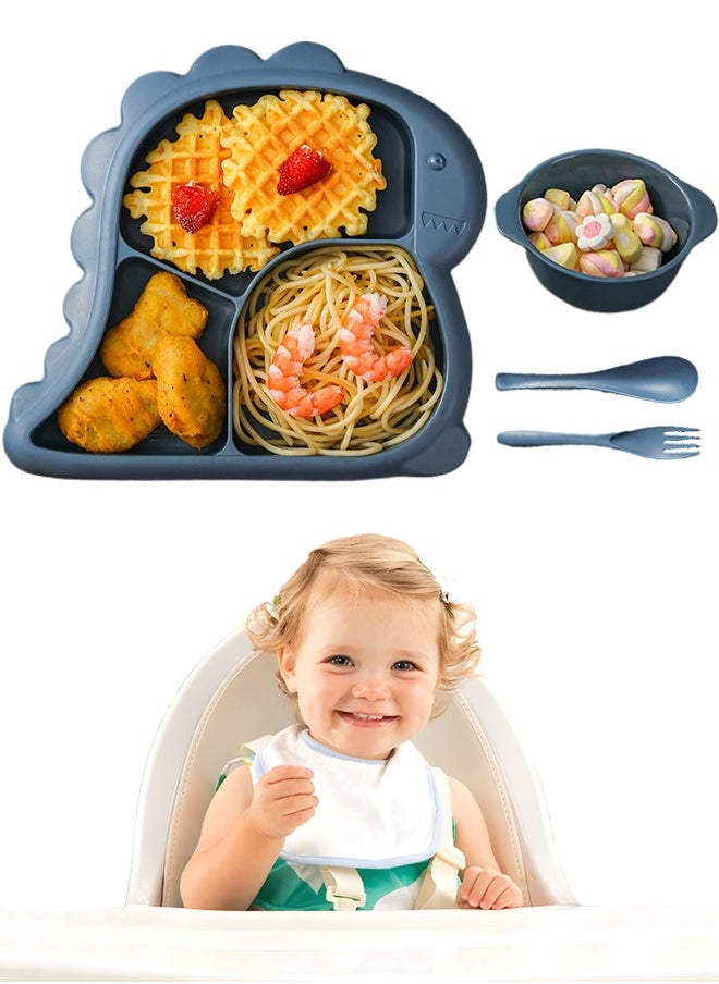Super ZYouth 4 Pieces Kids Cartoon Dinnerware Set, Baby Tableware Set Includes Plate, Bowl, Spoon and Fork, Dishwasher Safe, BPA Free, Food Grade Plastic  - Image 1