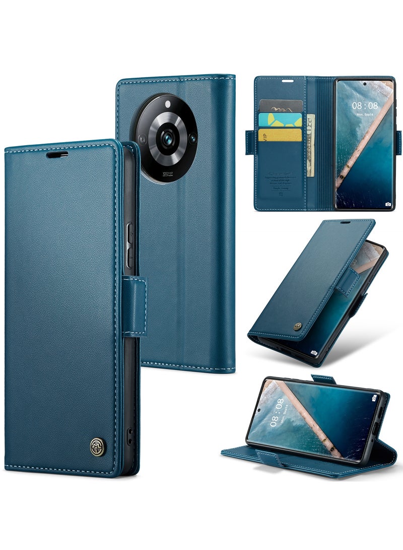 CaseMe Flip Wallet Case For Realme 11Pro/ Realme 11Pro Plus RFID Blocking PU Leather Wallet Flip Folio Case with Card Holder Kickstand Shockproof Phone Cover - Blue - Image 1