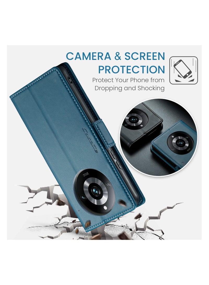 CaseMe Flip Wallet Case For Realme 11Pro/ Realme 11Pro Plus RFID Blocking PU Leather Wallet Flip Folio Case with Card Holder Kickstand Shockproof Phone Cover - Blue - Image 3