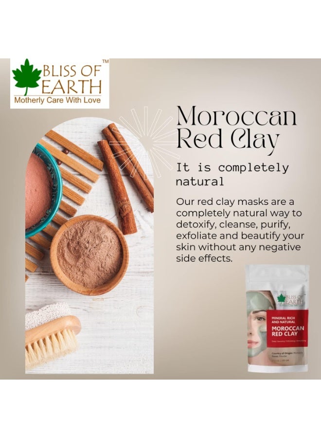 BLISS OF EARTH Moroccan Red Clay Powder for Face Mask and Body Wrap Organic Moroccan Red Clay Mud Mask for Skin Care Acne Treatment Rhassoul Clay Powder for Hair and Scalp Detox Pack of 3 x 100g - Image 5