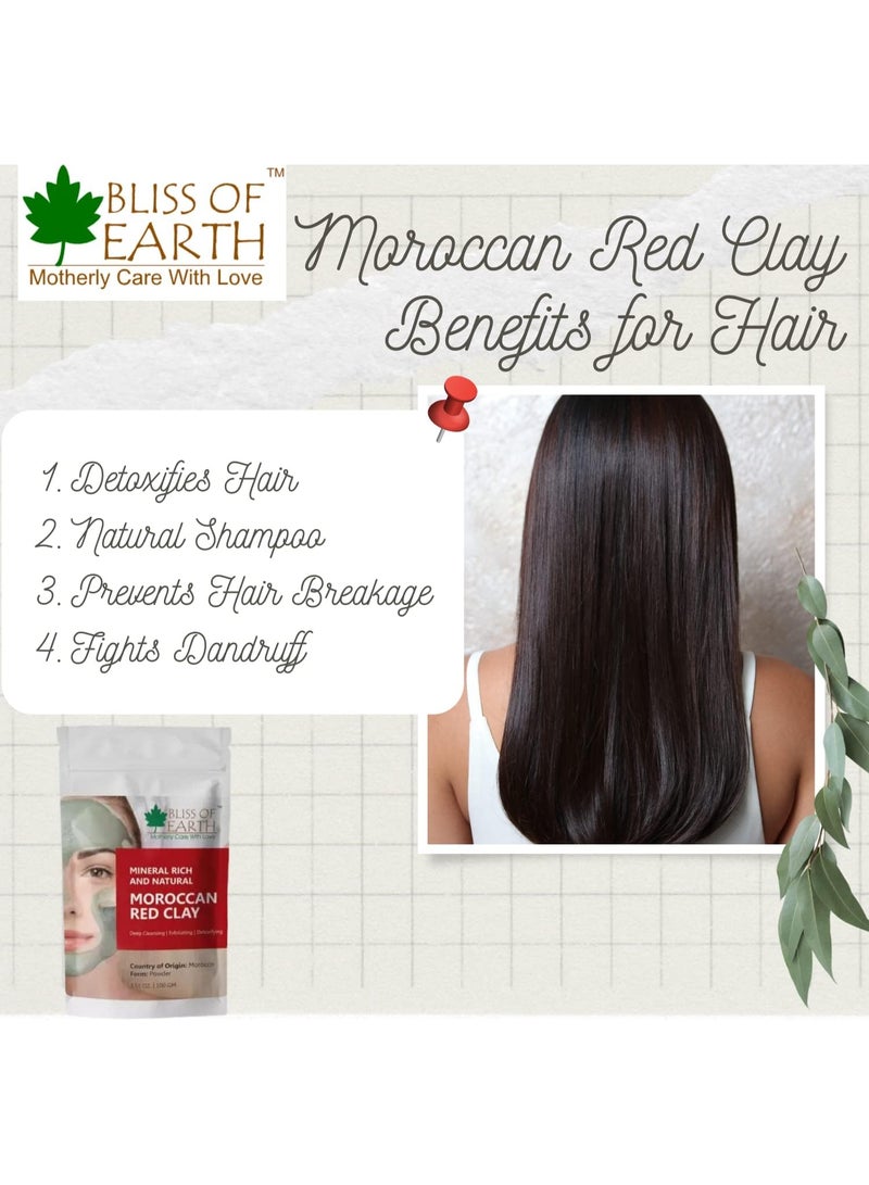 BLISS OF EARTH Moroccan Red Clay Powder for Face Mask and Body Wrap Organic Moroccan Red Clay Mud Mask for Skin Care Acne Treatment Rhassoul Clay Powder for Hair and Scalp Detox Pack of 3 x 100g - Image 4