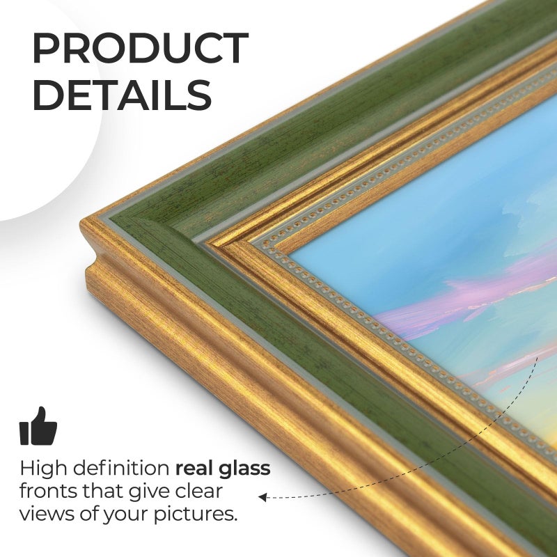 Space Art Deco,12x18 Picture Frame with Real Glass,Ornate 12 x 18 Photo Frame,Wall Display(Green Gold) - Image 4