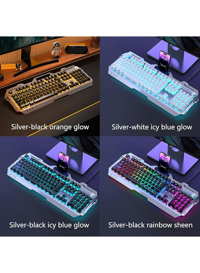 Sumkyle Mechanical Gaming Keyboard With Rgb Backlit Number Pad All Metal Panel Waterproof Light Up Pc Keyboard Usb Wired Computer Keyboards Gaming (Silver White Icy Blue Glow)  - Image 3