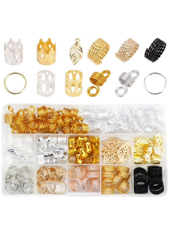 NOVOLAN Hair Braid Cuff Set - 200-Piece Hair Accessories Kit, Featuring Crown Gold & Silver Dreadlock Rings, Extensions with Leaf Pendants, Vintage Ethnic Style for Dreadlocks, Braids, and Extensions - Image 1