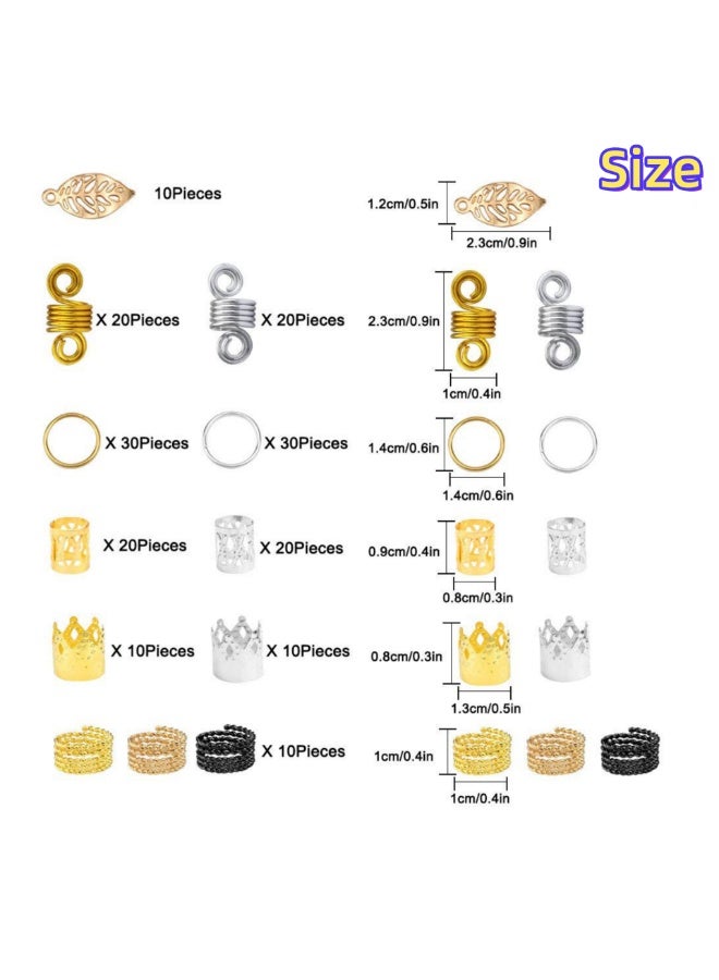 NOVOLAN Hair Braid Cuff Set - 200-Piece Hair Accessories Kit, Featuring Crown Gold & Silver Dreadlock Rings, Extensions with Leaf Pendants, Vintage Ethnic Style for Dreadlocks, Braids, and Extensions - Image 4