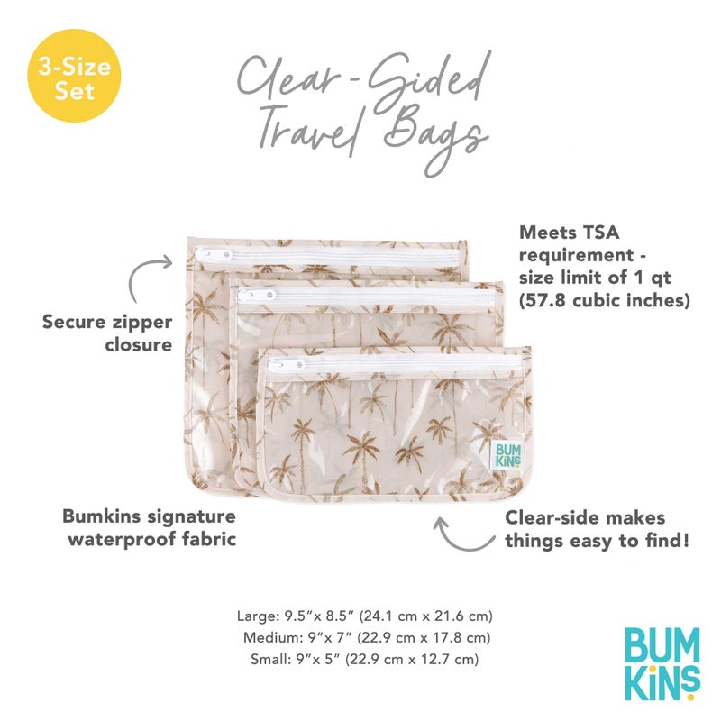 Bumkins Travel Bag, Toiletry, TSA Approved Pouch, Zip Bag, Quart Size Airline Compliant, Clear-Sided, Baby, Diaper Bag Organization, Makeup, Accessories, Packing, Set of 3 Sizes, Palm Trees - Image 5