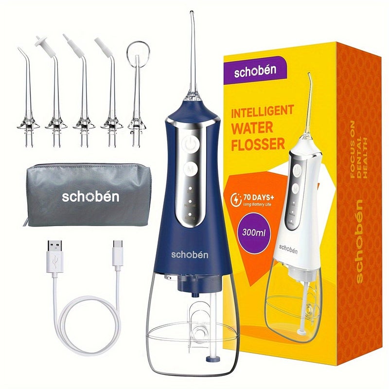 Cordless Oral Irrigator Navy Blue 5 Nozzles Rechargeable Dental Flosser Portable USB - Image 5