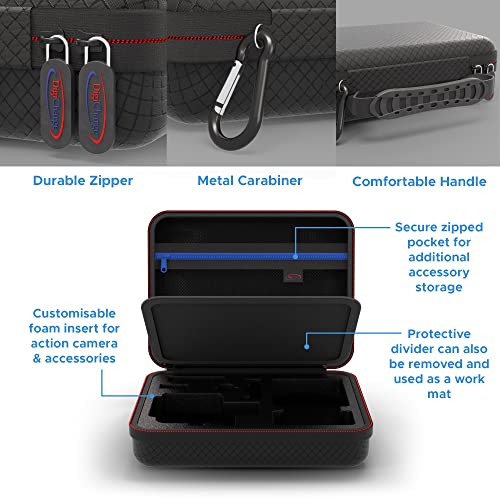 DigiCharge Action Camera Carrying Case – Fits GoPro Lit Hero 13, 12, Max 2, DJI Osmo Action 5/4 & More – EVA Hard Shell Travel Bag with Mesh Pocket, Foam Cut-Outs & Work Mat – 7×6×2.5 Inches - Image 2