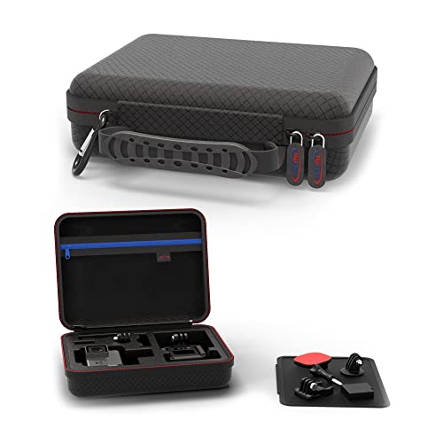 DigiCharge Action Camera Carrying Case – Fits GoPro Lit Hero 13, 12, Max 2, DJI Osmo Action 5/4 & More – EVA Hard Shell Travel Bag with Mesh Pocket, Foam Cut-Outs & Work Mat – 7×6×2.5 Inches - Image 1