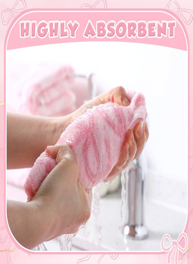 SmoothNovelty مجموعة مناشف يد قطنية 100% من سموث نوفيلتي، 4 قطع، مزينة بفيونكة وردية، مثالية لتزيين الحمام والمطبخ. مناشف وجه ناعمة وماصة، تضفي لمسة أنيقة على حمامك أو منتجعك الصحي أو ناديك الرياضي أو مطبخك. هدية مثالية للنساء. - Image 5