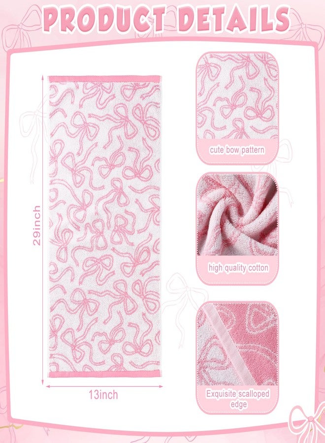 SmoothNovelty مجموعة مناشف يد قطنية 100% من سموث نوفيلتي، 4 قطع، مزينة بفيونكة وردية، مثالية لتزيين الحمام والمطبخ. مناشف وجه ناعمة وماصة، تضفي لمسة أنيقة على حمامك أو منتجعك الصحي أو ناديك الرياضي أو مطبخك. هدية مثالية للنساء. - Image 2