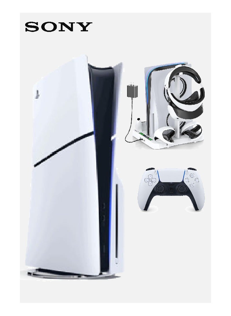 Sony PlayStation 5 Slim Disc Edition Console - Includes Free Tokluck Stand With PS5 & PSVR2 Controller Dock, Magnetic Charging Station, And VR2 Glasses Holder (International Version) - Image 1