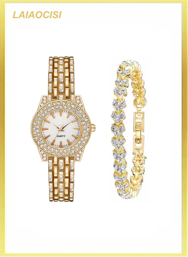 لياوسيسي المرأة مرصع الحجر التناظرية ووتش مع مجموعة سوار - Image 1