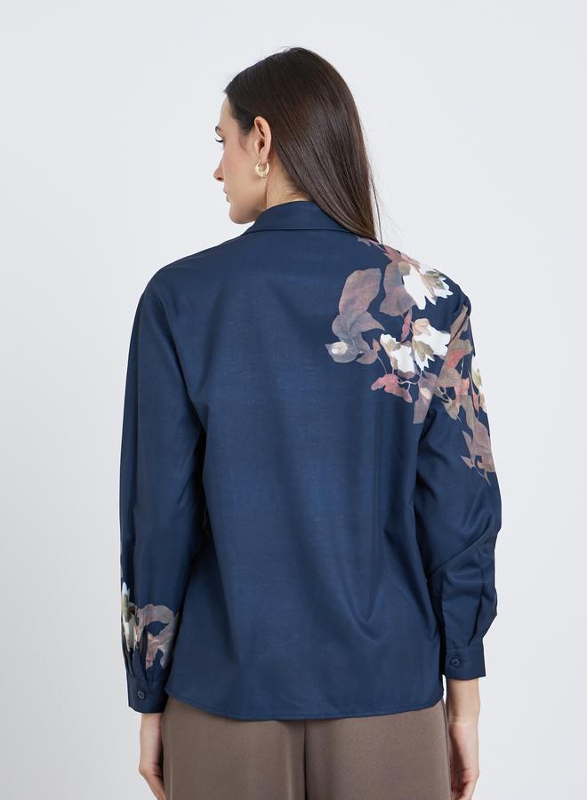 Styli Women Navy Blue Floral Print Regular Fit Shirt - Image 5