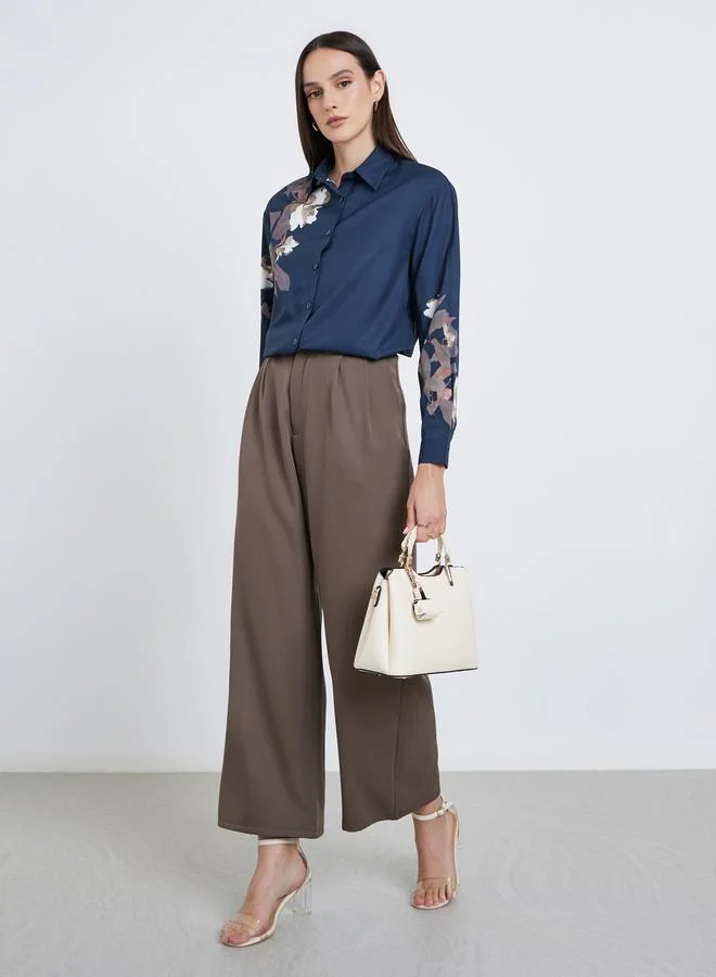 Styli Women Navy Blue Floral Print Regular Fit Shirt