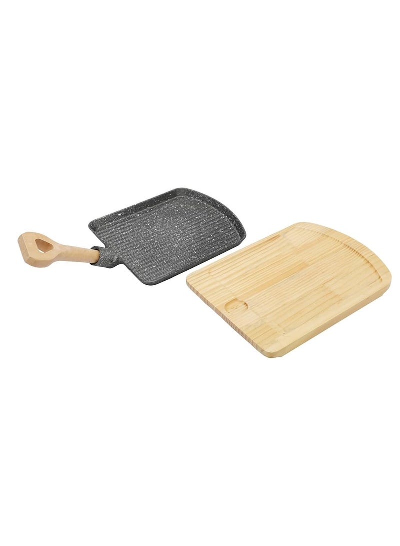 Cast Iron Skillet 25cm*21.5cm with Removable Side Handle And Wooden Base | Oven Safe Cast Iron Roasting Pan - Image 2