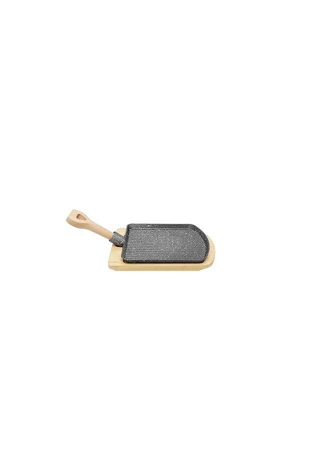 Cast Iron Skillet 25cm*21.5cm with Removable Side Handle And Wooden Base | Oven Safe Cast Iron Roasting Pan - Image 1